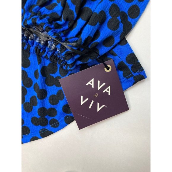 -New Ava & Viv Women's Long Sleeve Sweetheart Knit Blouse - Blue Polka Dot XXL - Picture 5 of 9
